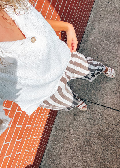henley waffle cream top