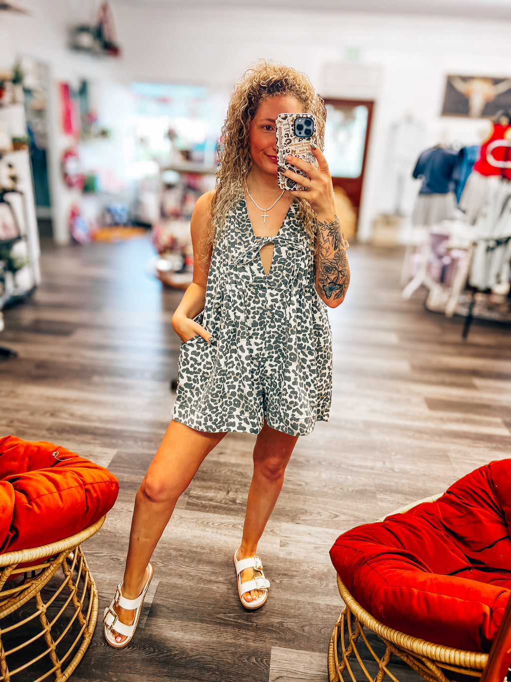 leopard pleated sleeveless romper