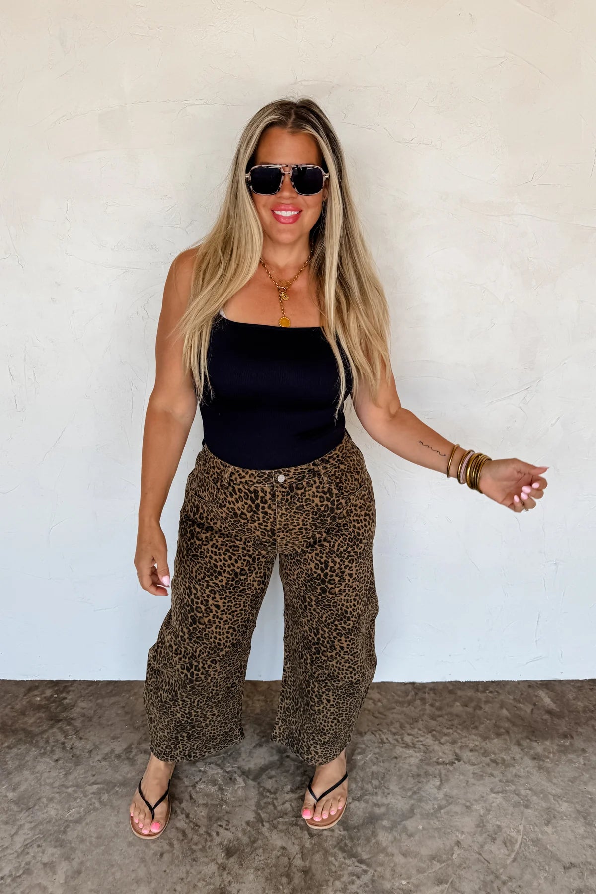 leopard barrel jeans