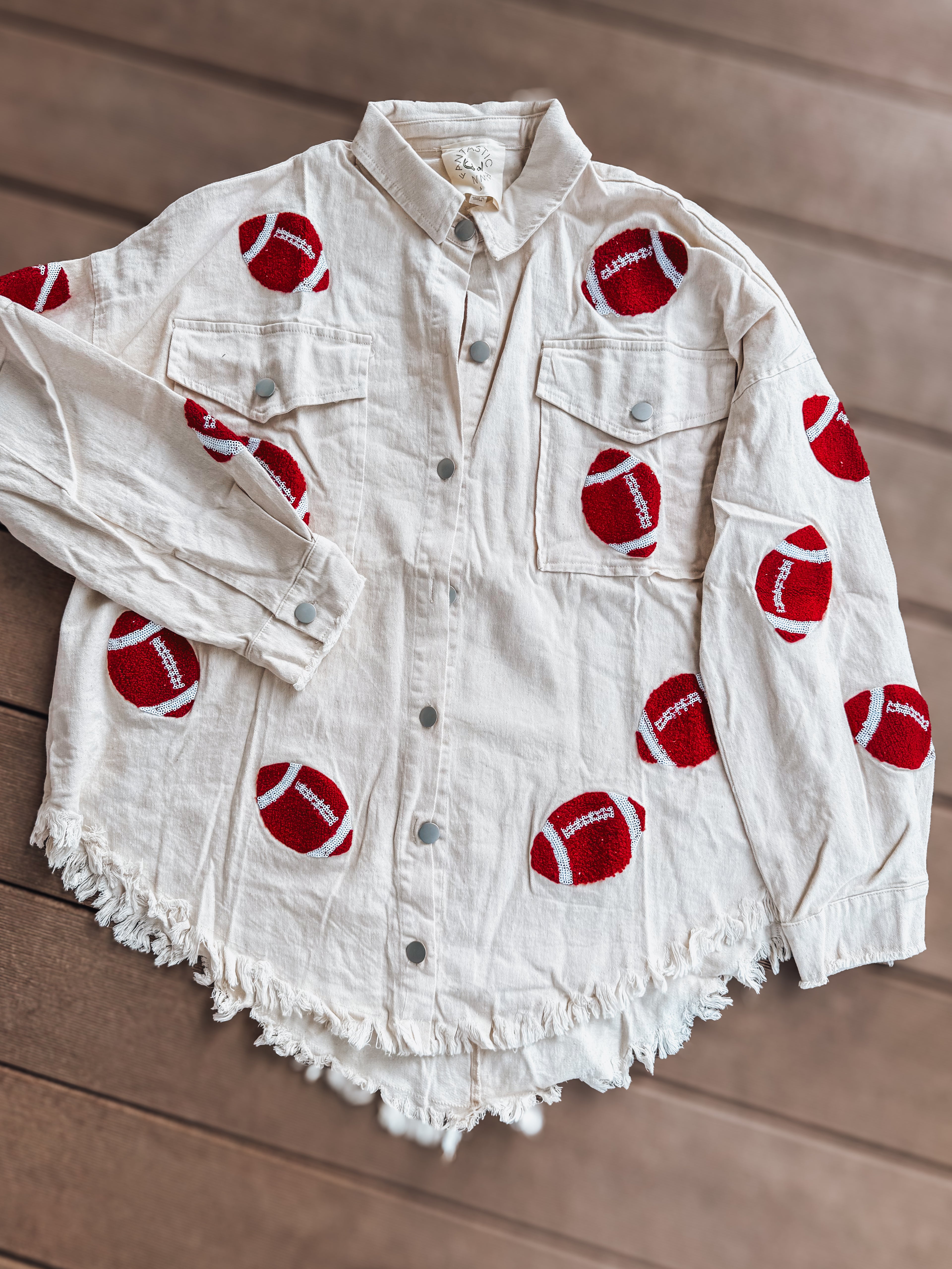 football patch frayed hem denim jacket