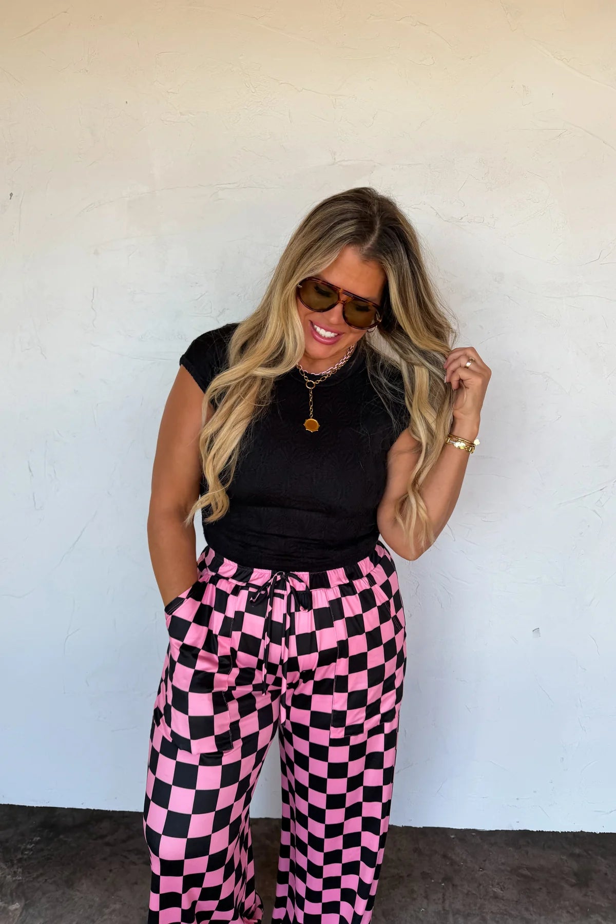 blakeley striped and checkered spring pants