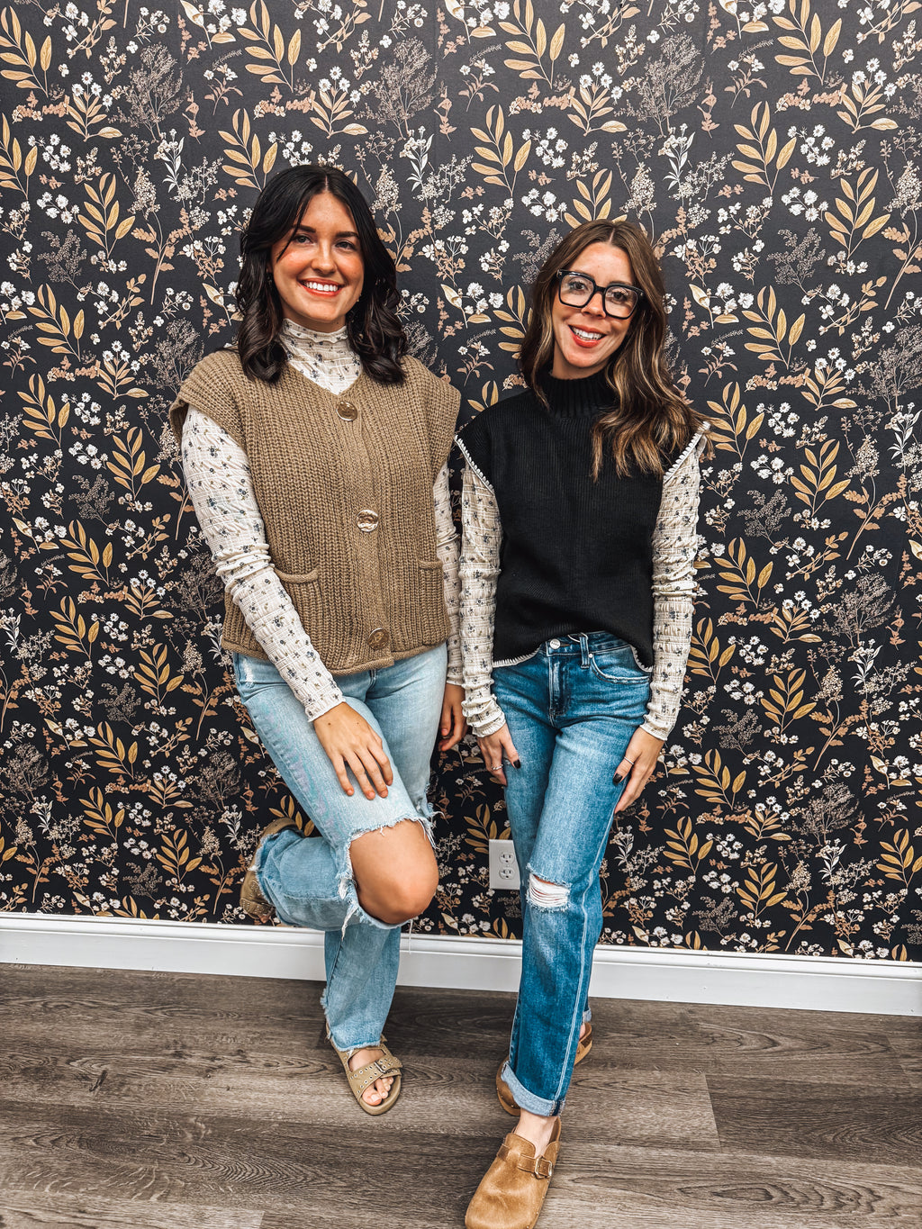 ivory & floral print textured knit mesh top