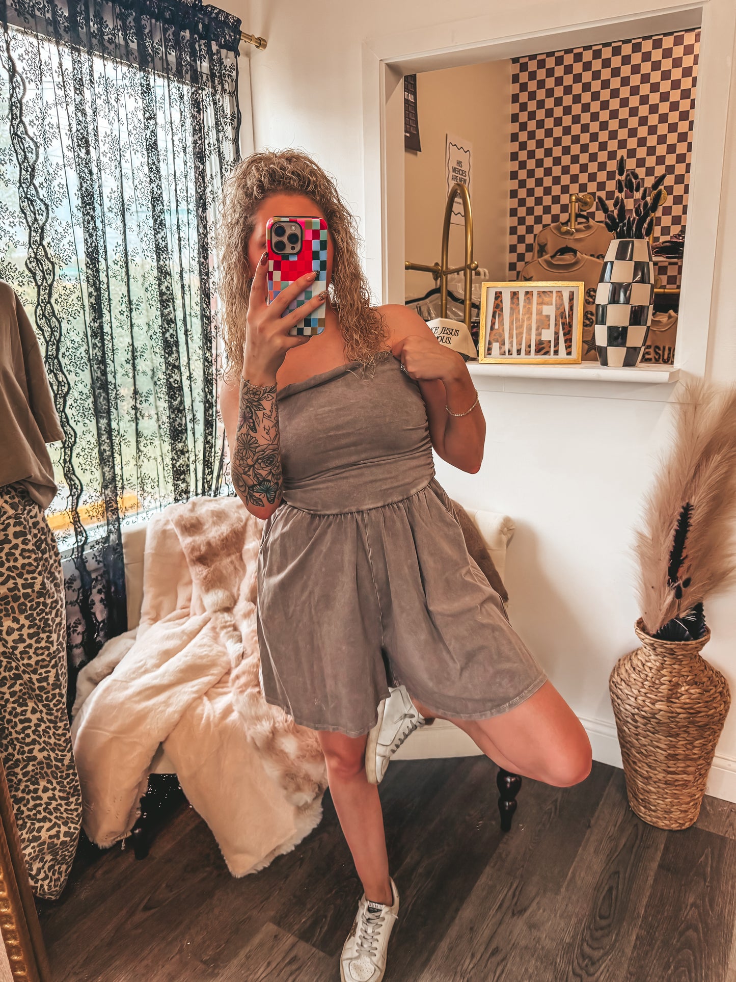 mineral wash strapless rompers