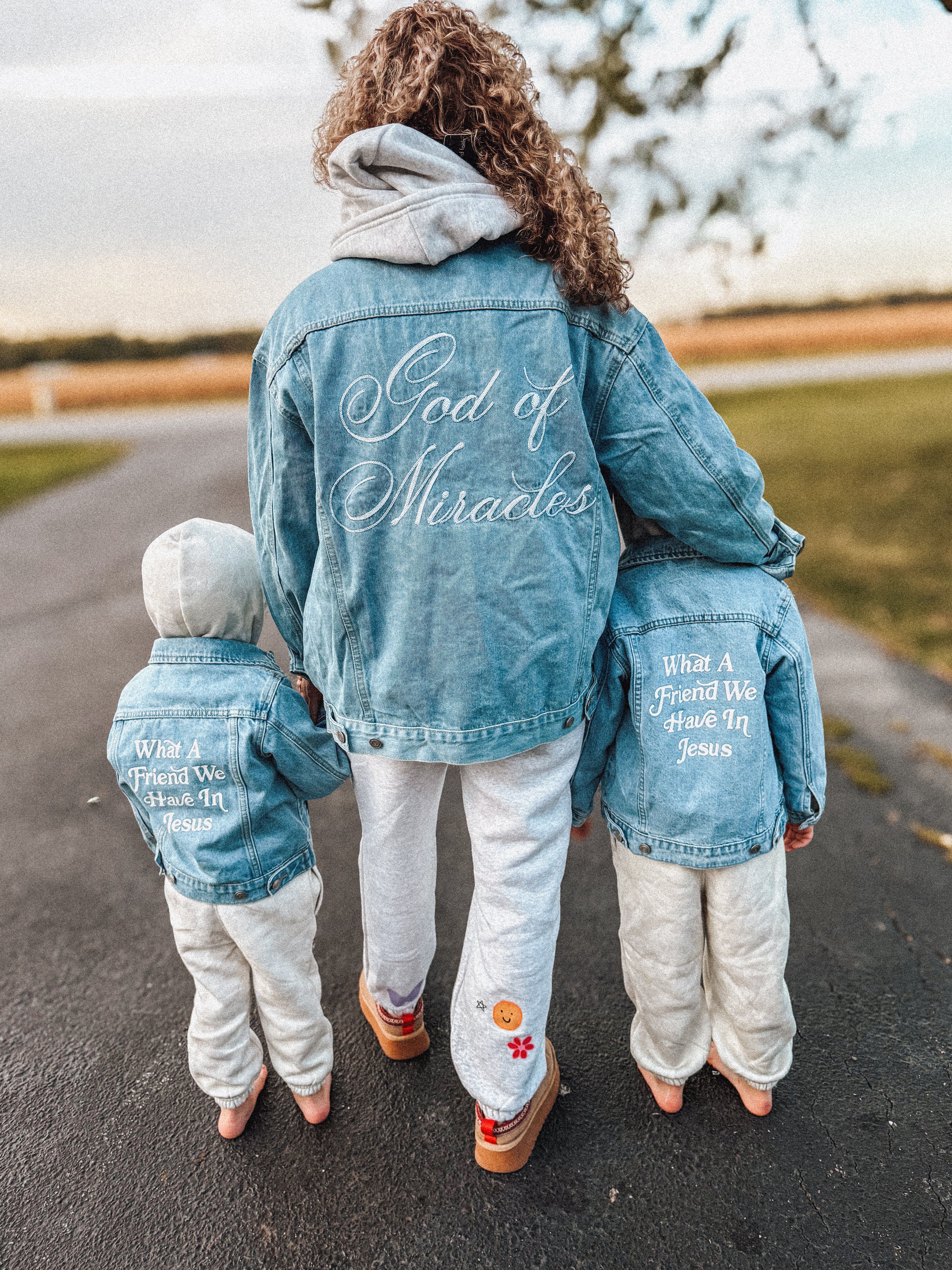 kids friends in jesus denim jacket