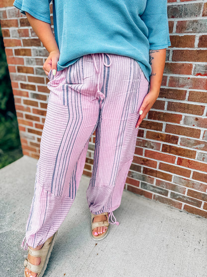 Striped linen tie joggers in 3 colors