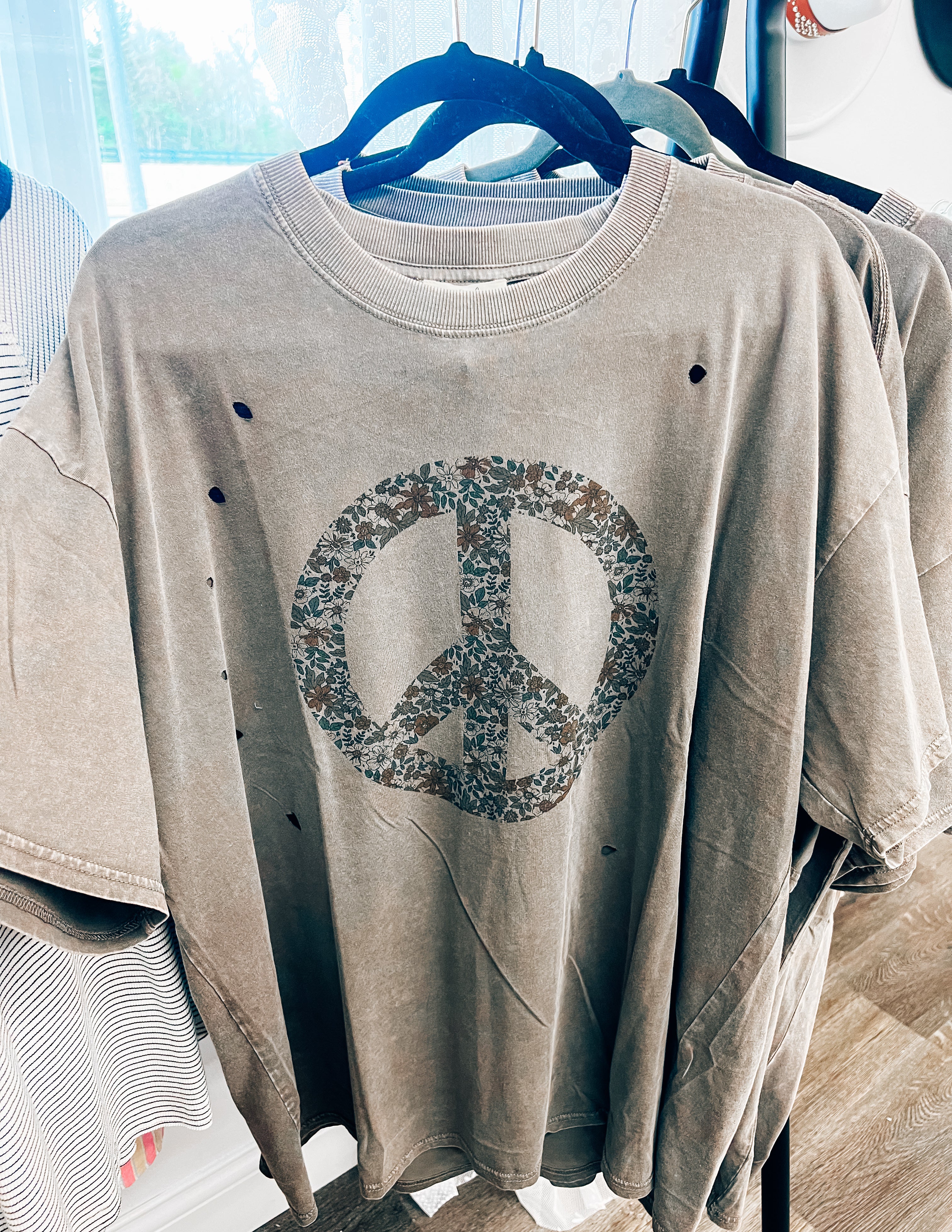 floral peace sign oversized tee