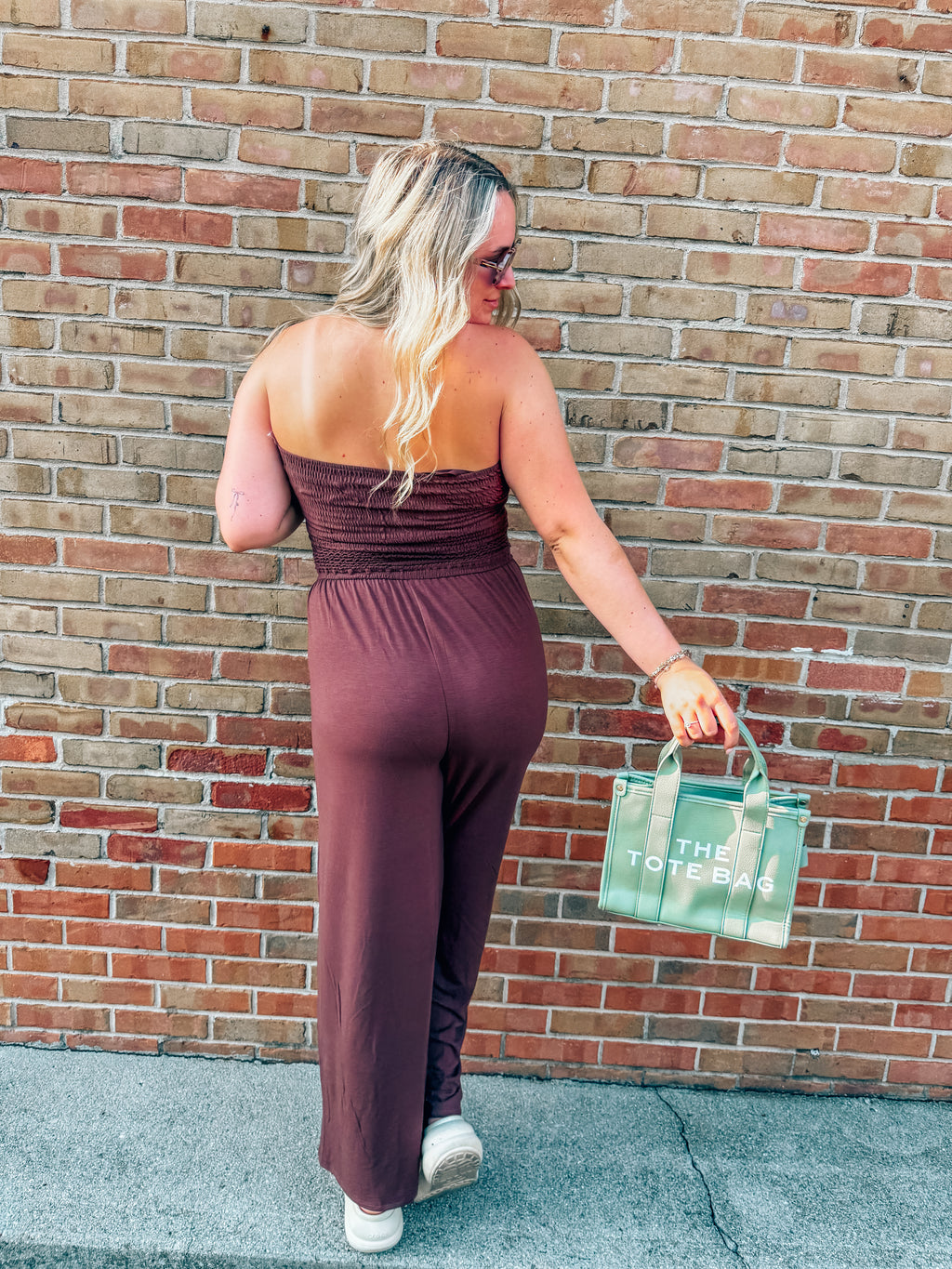 smocked tube top jumpsuit
