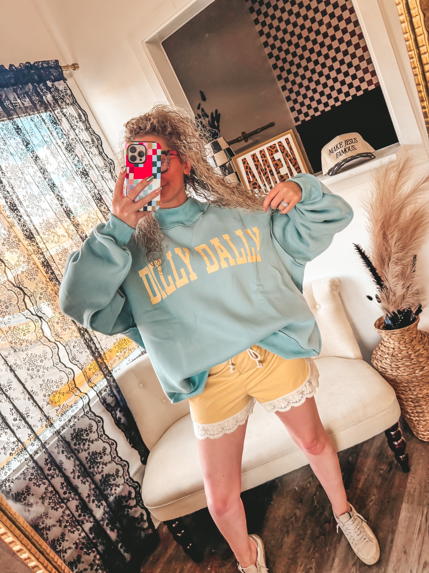 dilly dally blue and yellow mock neck