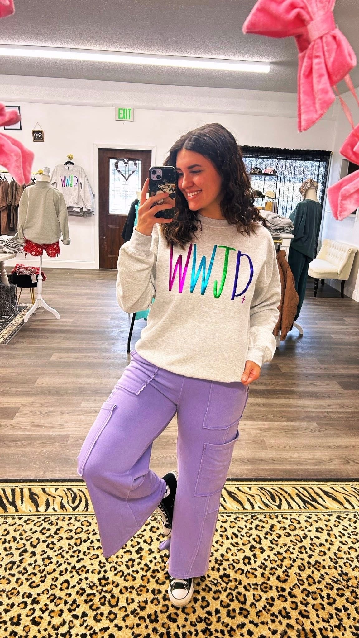 metallic puff WWJD pullover