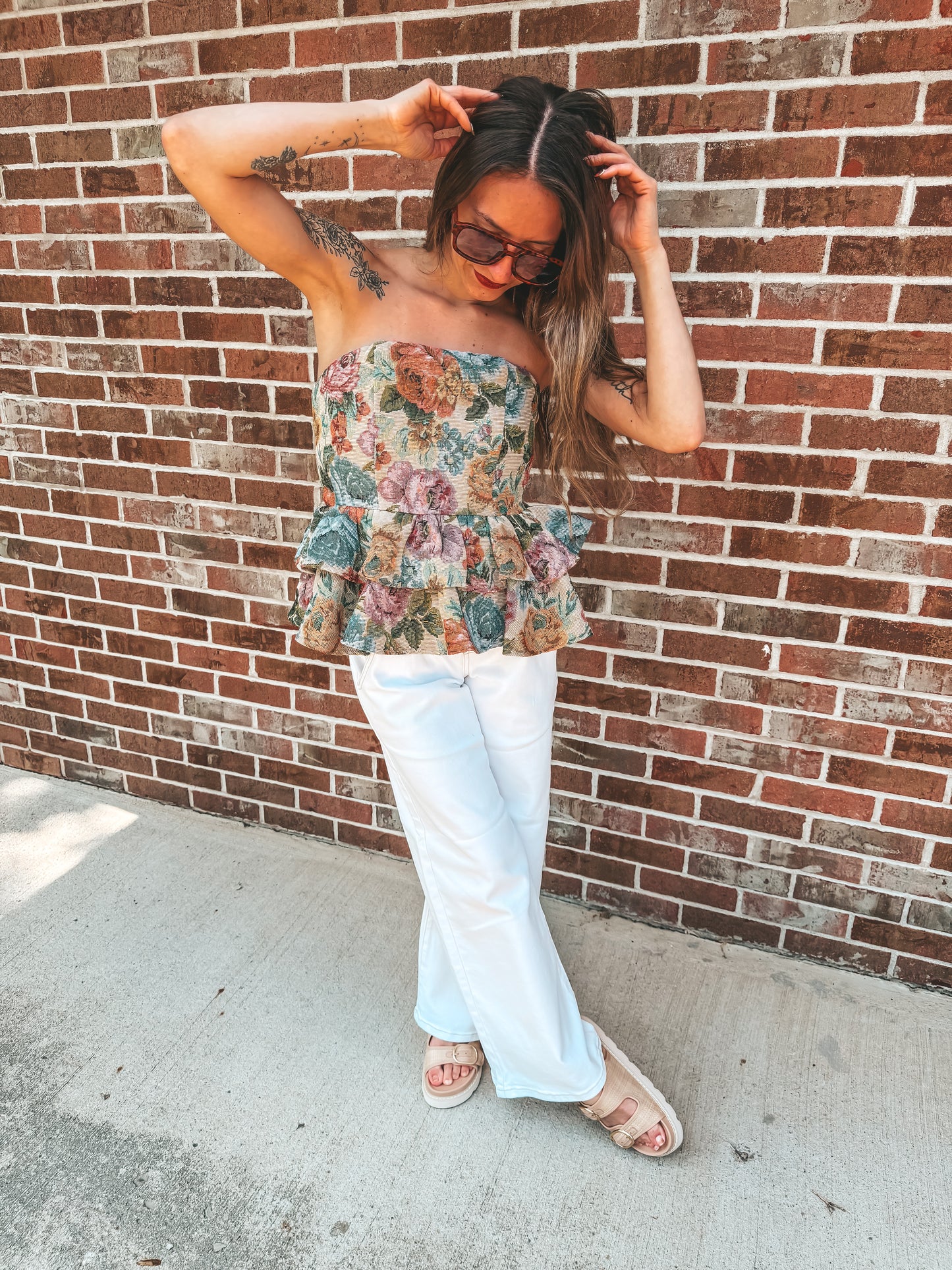 floral ruffle tube top
