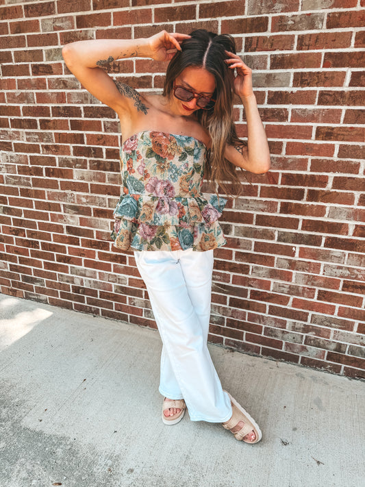 floral ruffle tube top