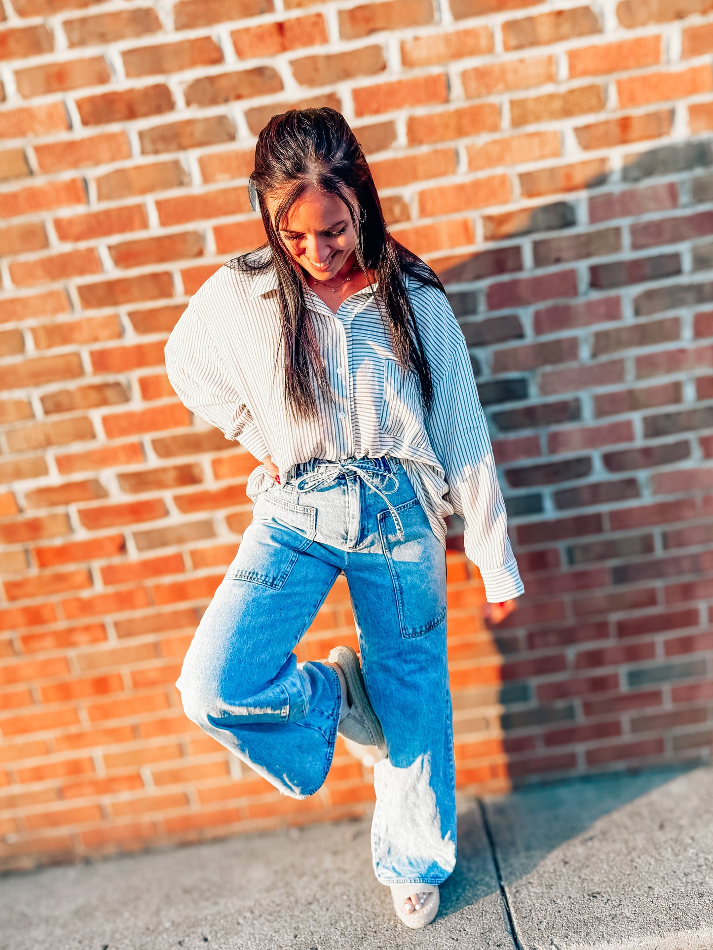 stripe button down tops in 2 colors