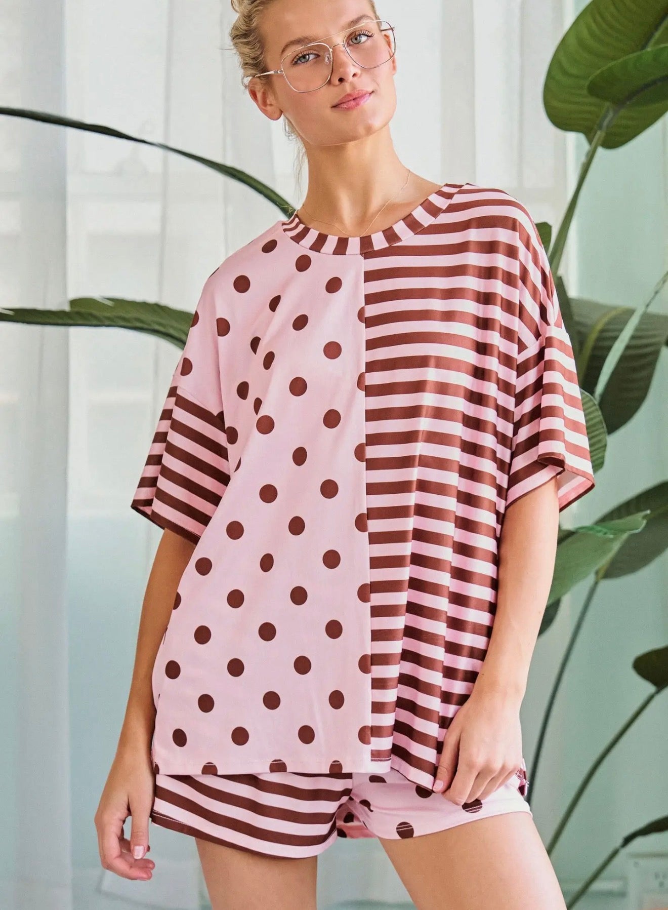 PREORDER polka dot stripe mix set in PINK