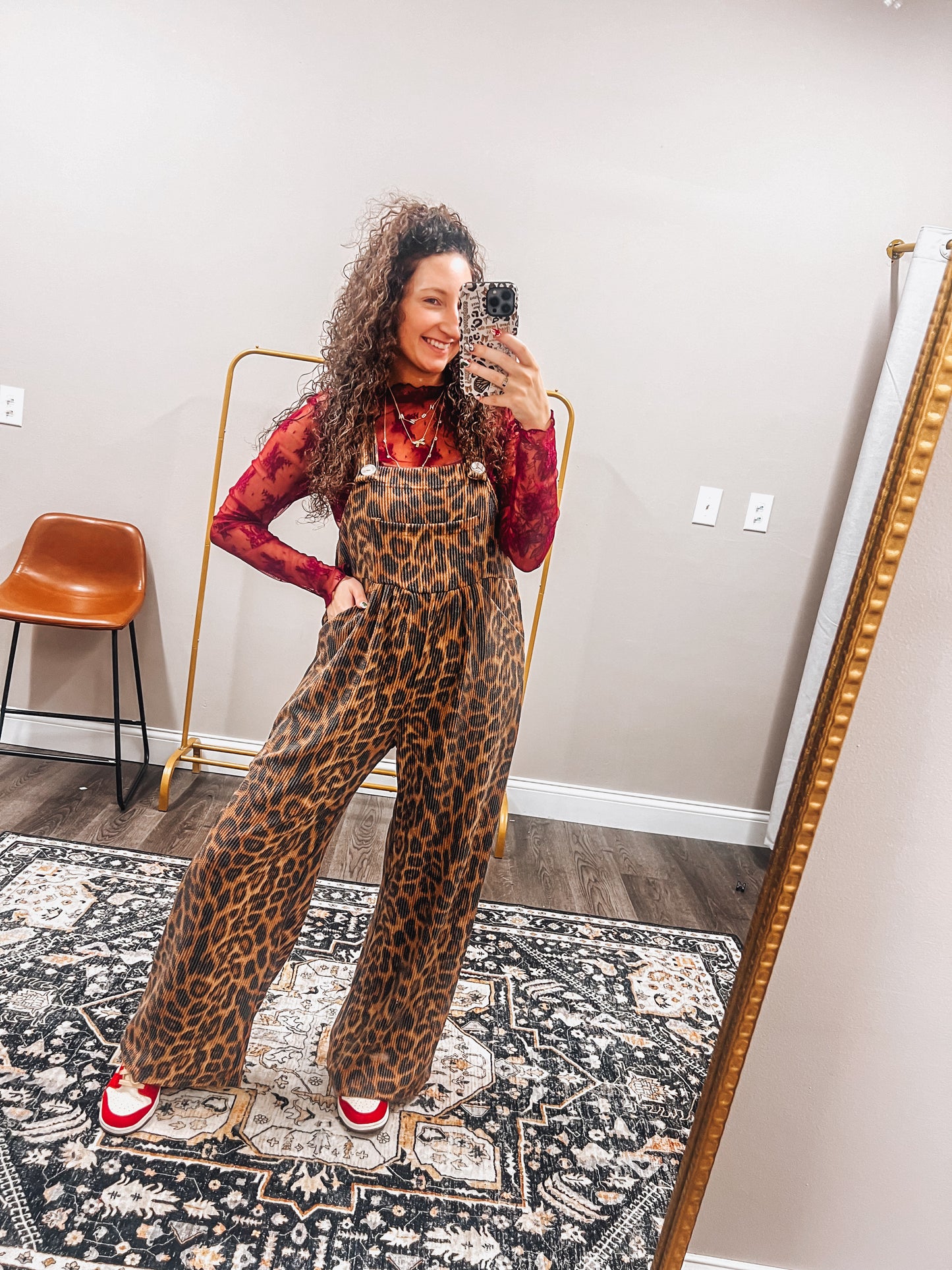 leopard boho overalls