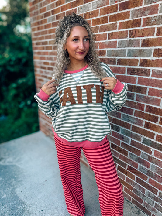 Moss Faith striped appliqué pullover
