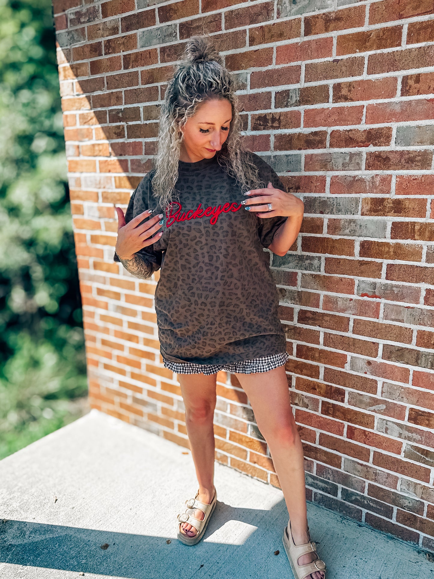 Leopard oversized tee with puff embroidery BUCKEYES