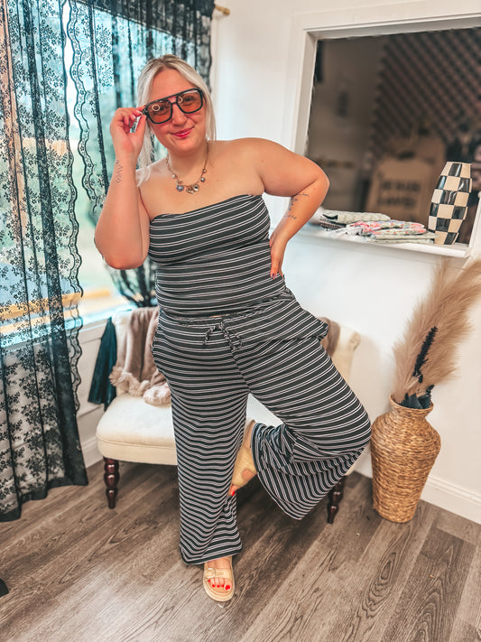 black striped tube top pants set