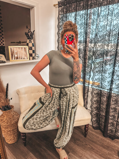 POL matcha floral bogo pants with blue details PREORDER