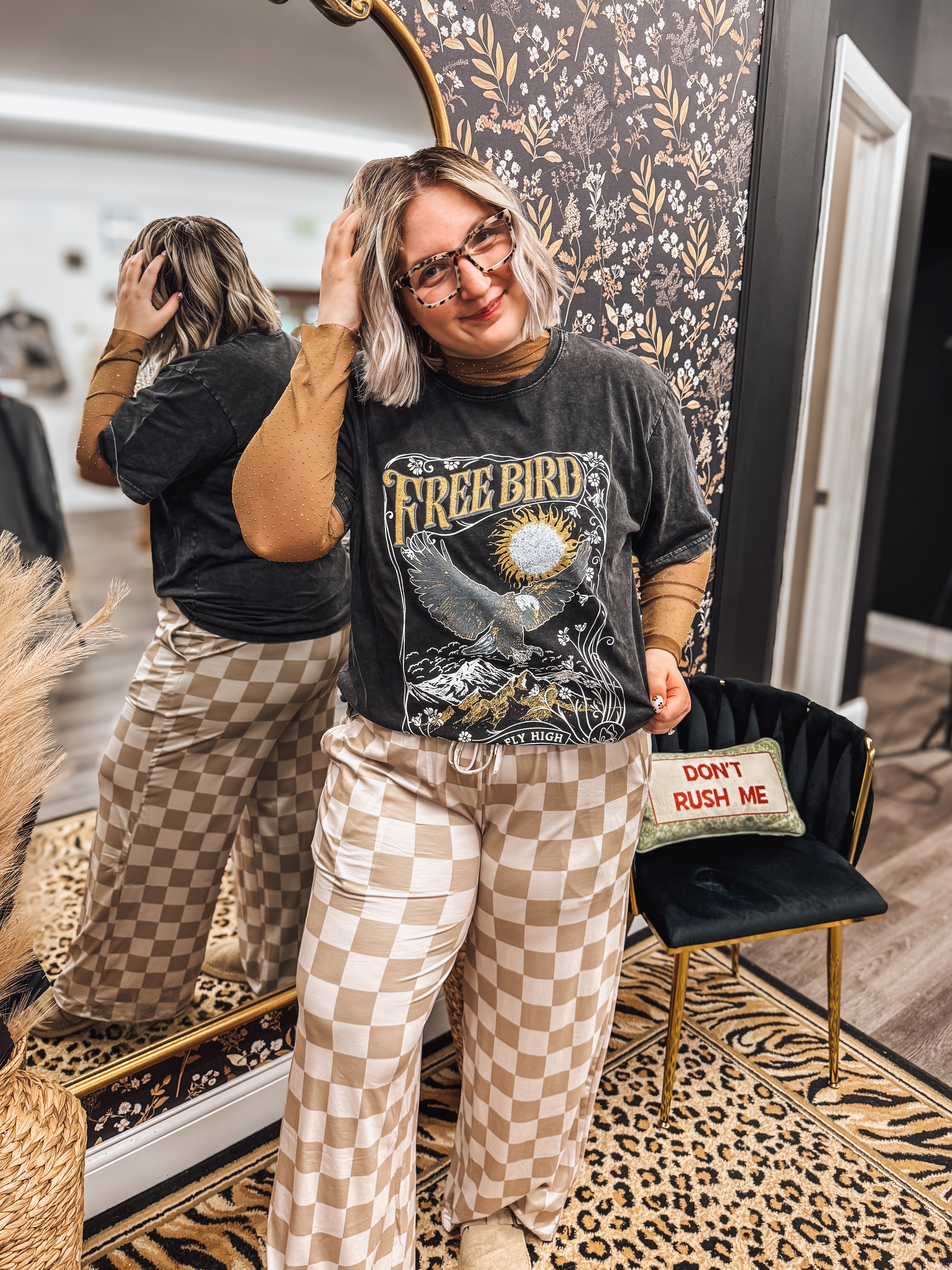 black wash free bird oversized tee