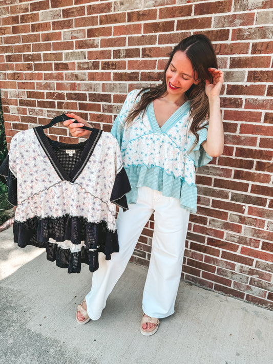 POL ruffle floral oversized tops