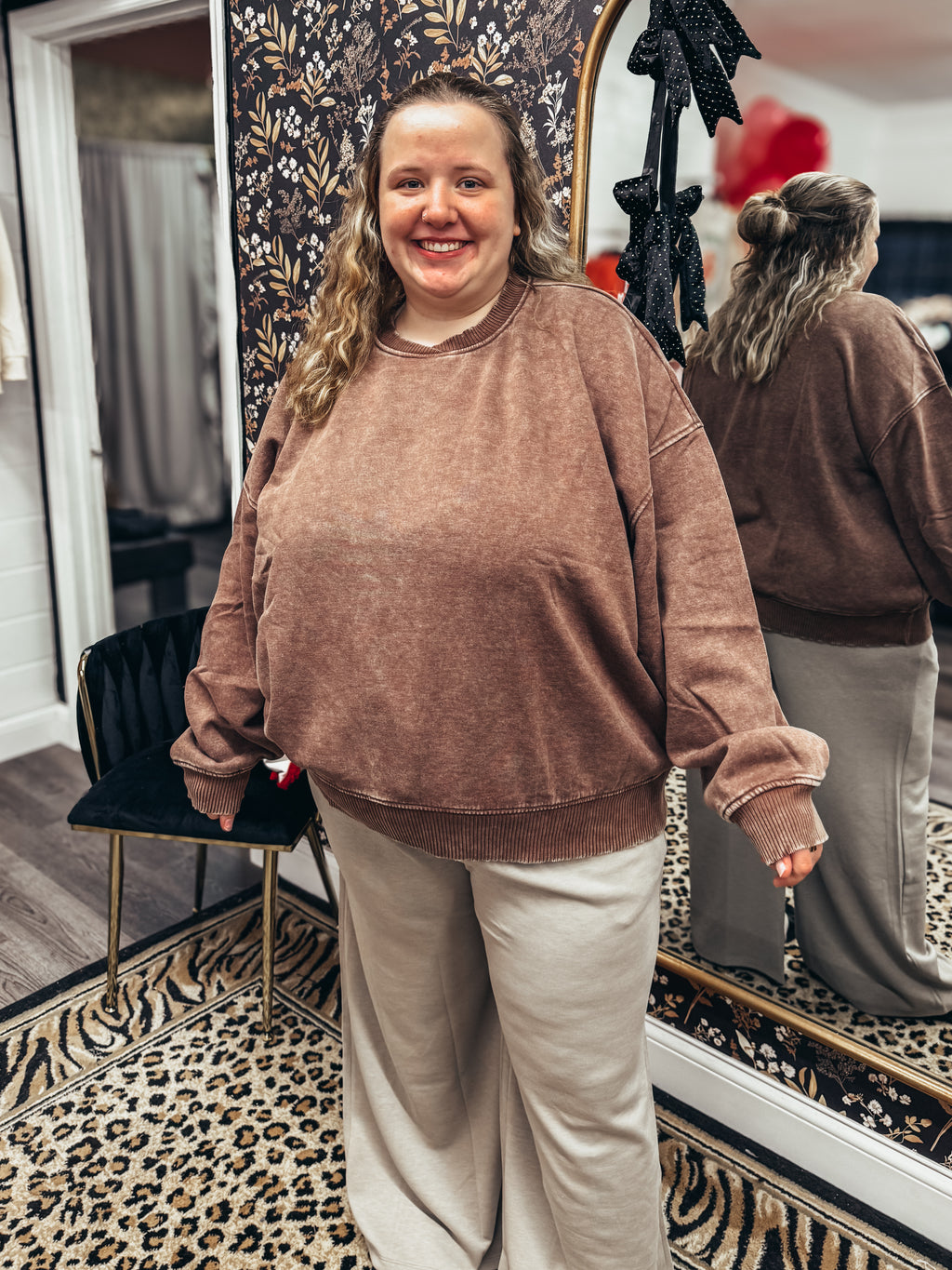 acid wash fleece brown pullover