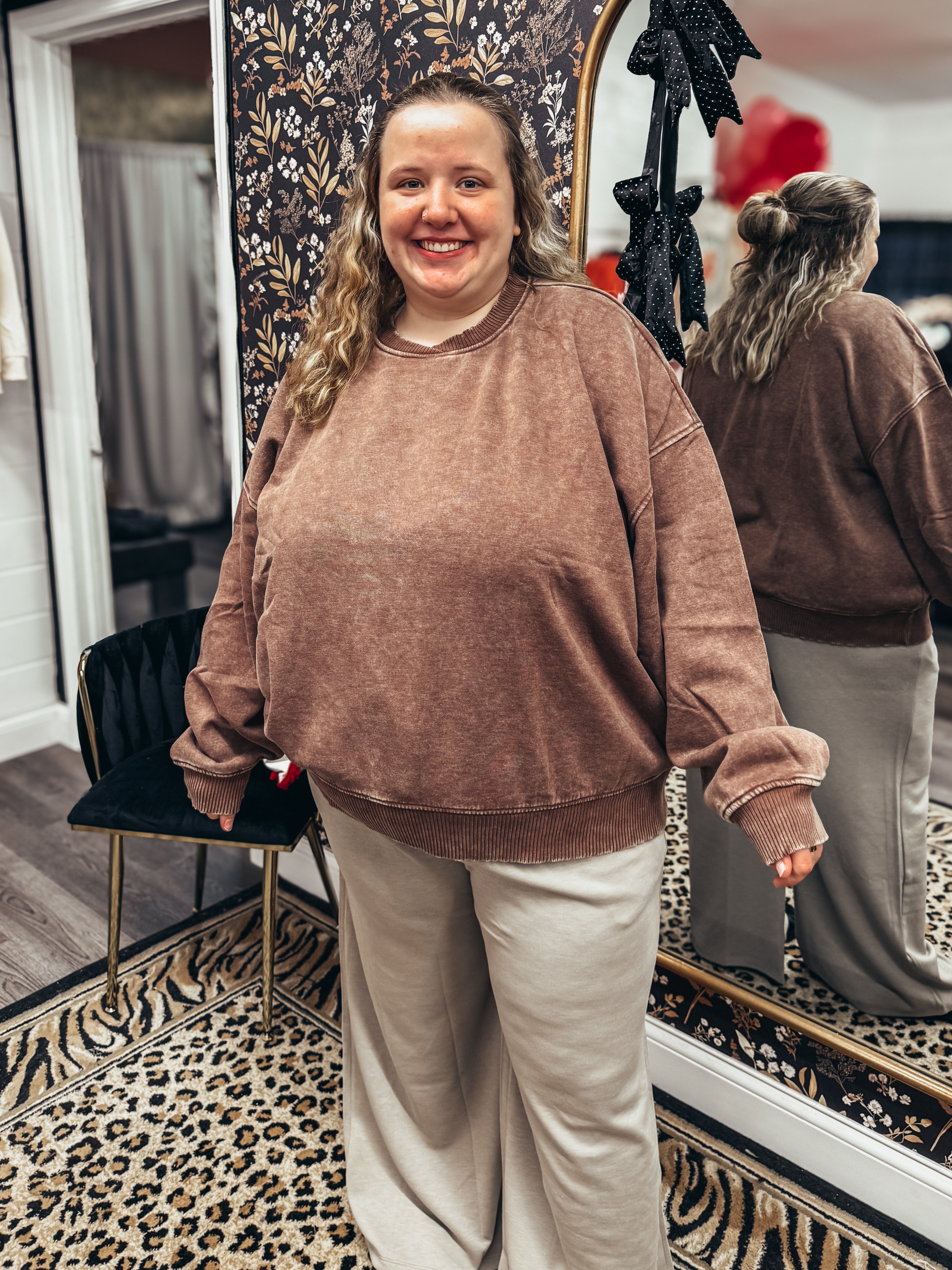 acid wash fleece brown pullover