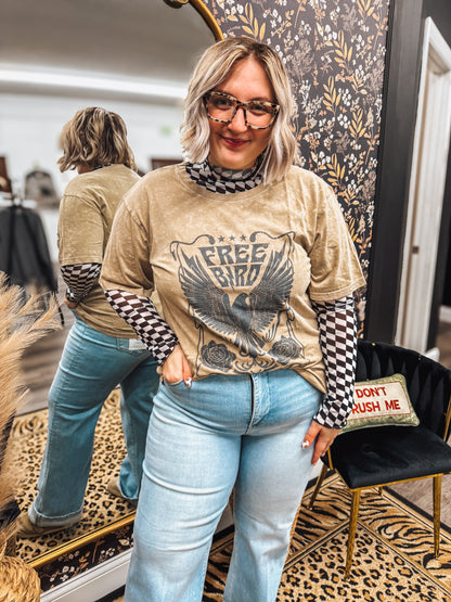 mocha wash free bird oversized tee