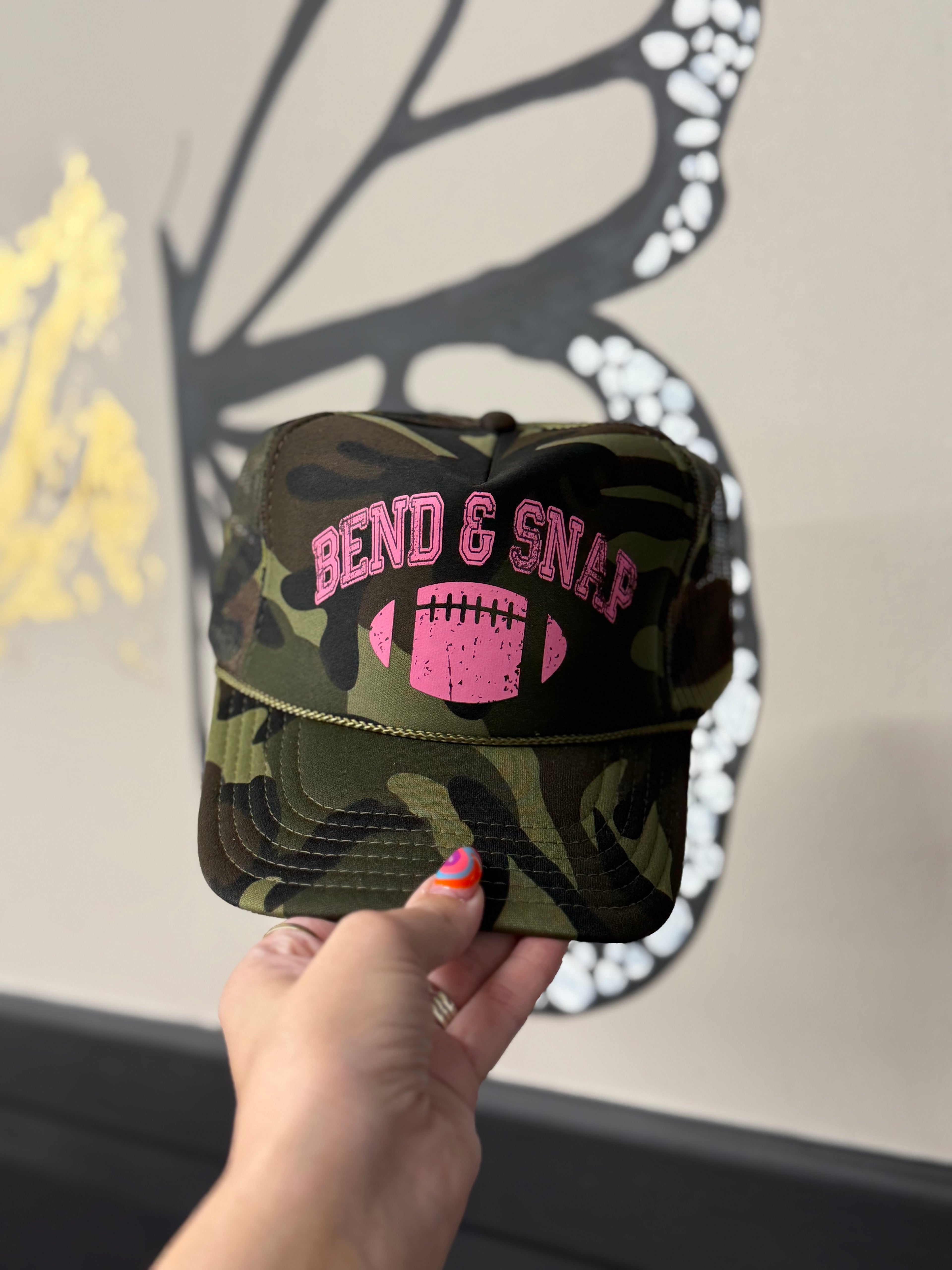 bend and snap camo trucker hat