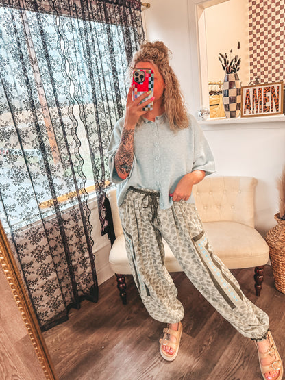 POL matcha floral bogo pants with blue details RESTOCK