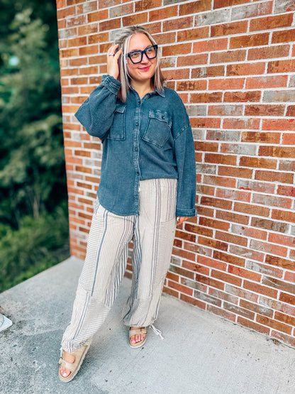 Striped linen tie joggers in 3 colors