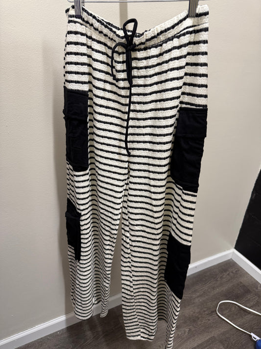 cargo back textured striped pants