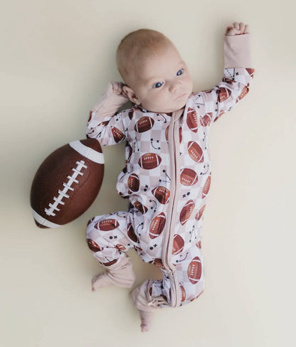 bamboo football zip romper