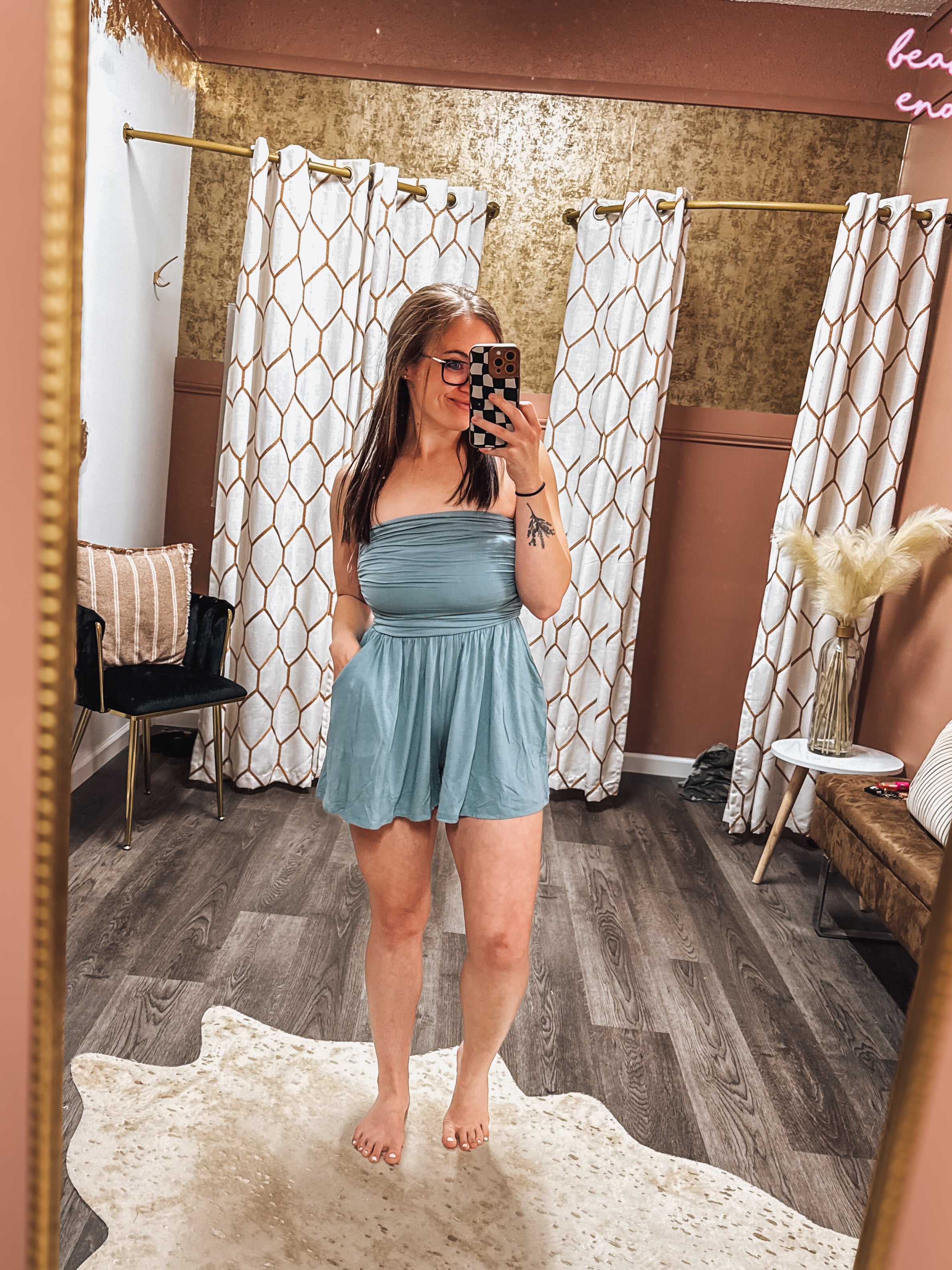 double layer strapless tube top romper