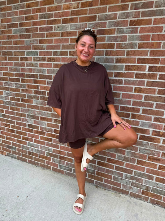 Chocolate brown oversized biker set