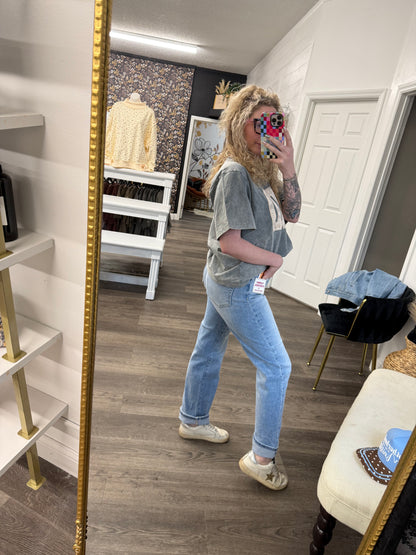 tummy control light wash straight leg denim