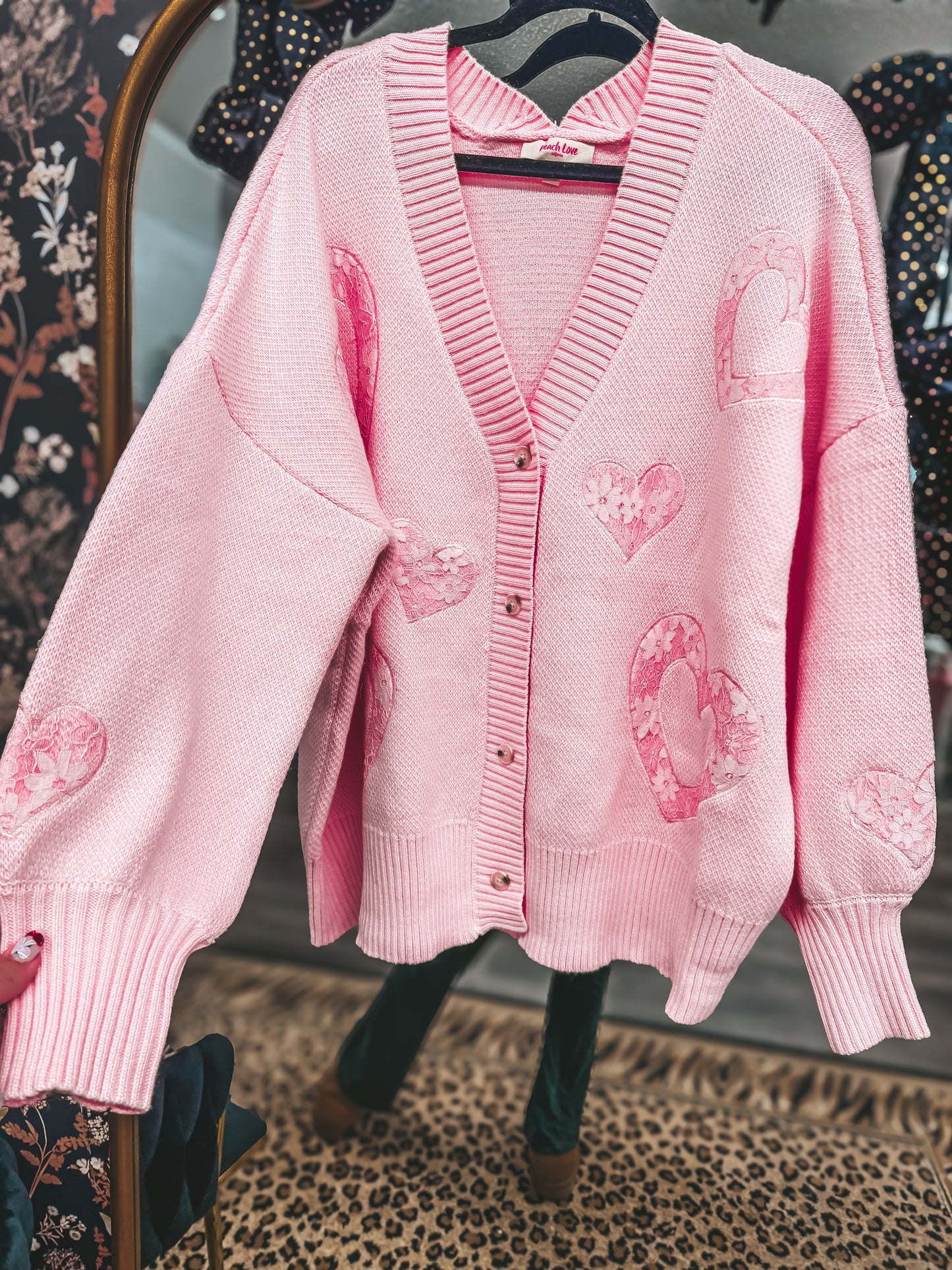 pink oversized lace cardigan