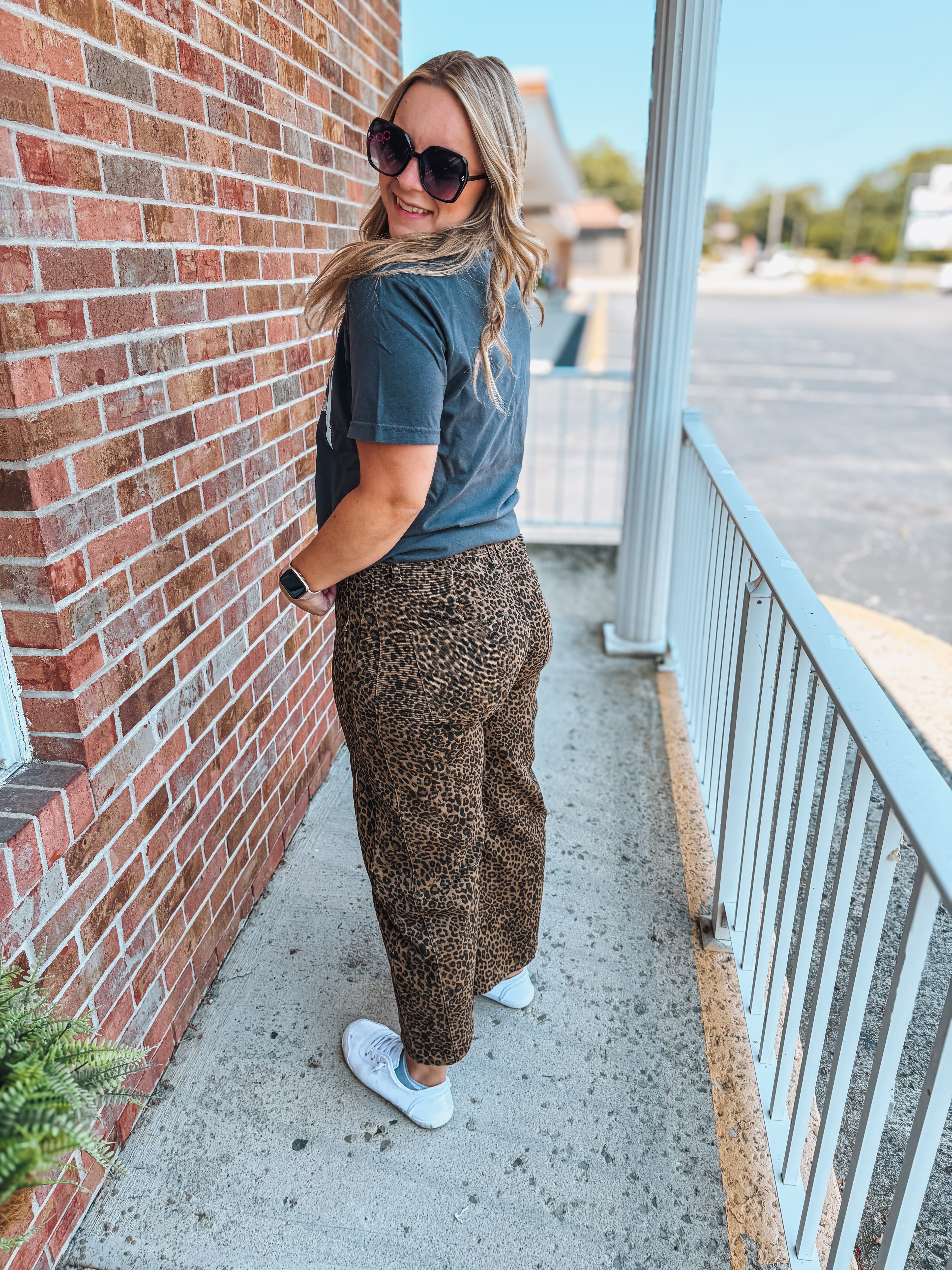 leopard barrel jeans