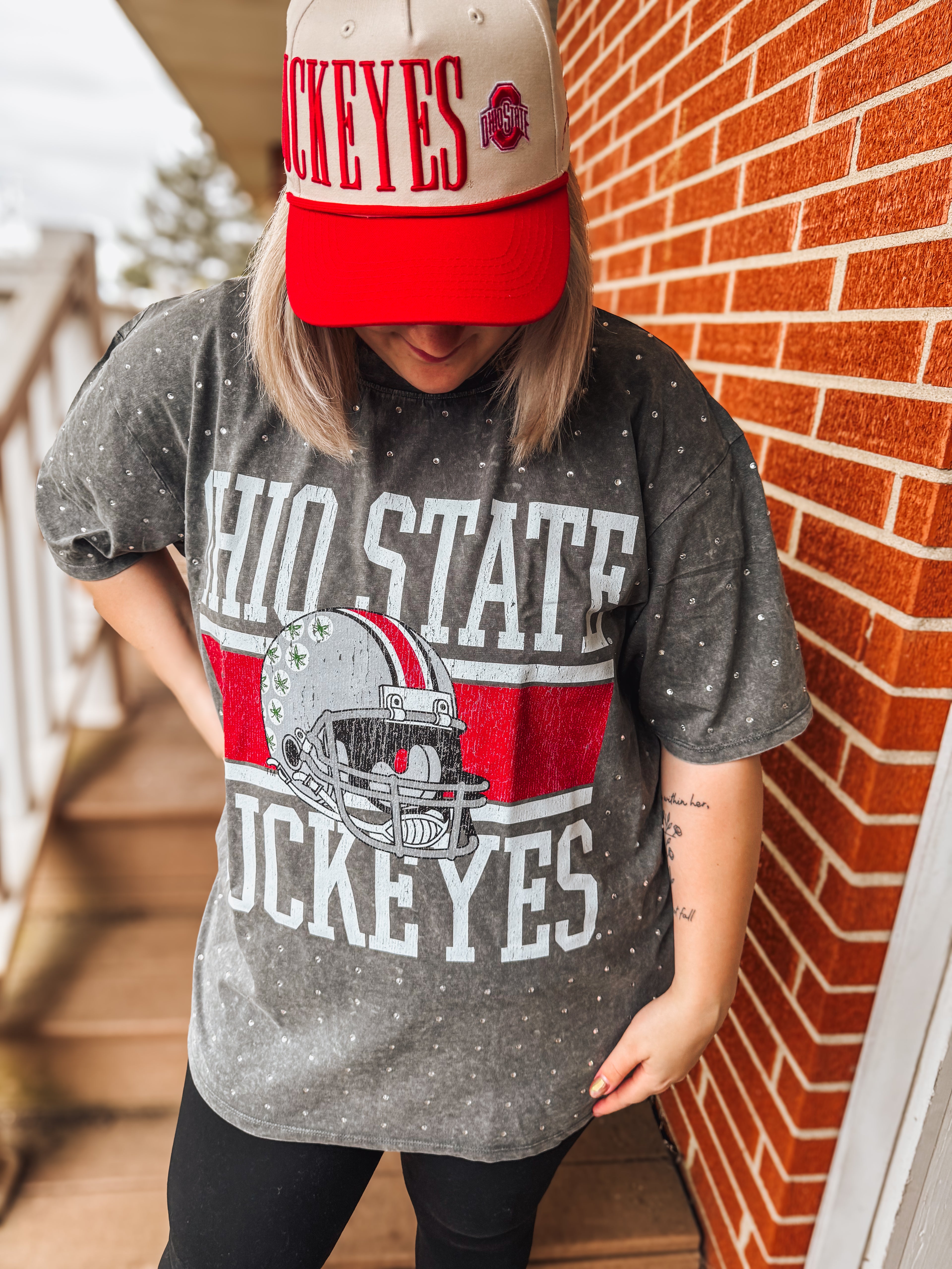OSU buckeyes oversized rhinestone classic tee