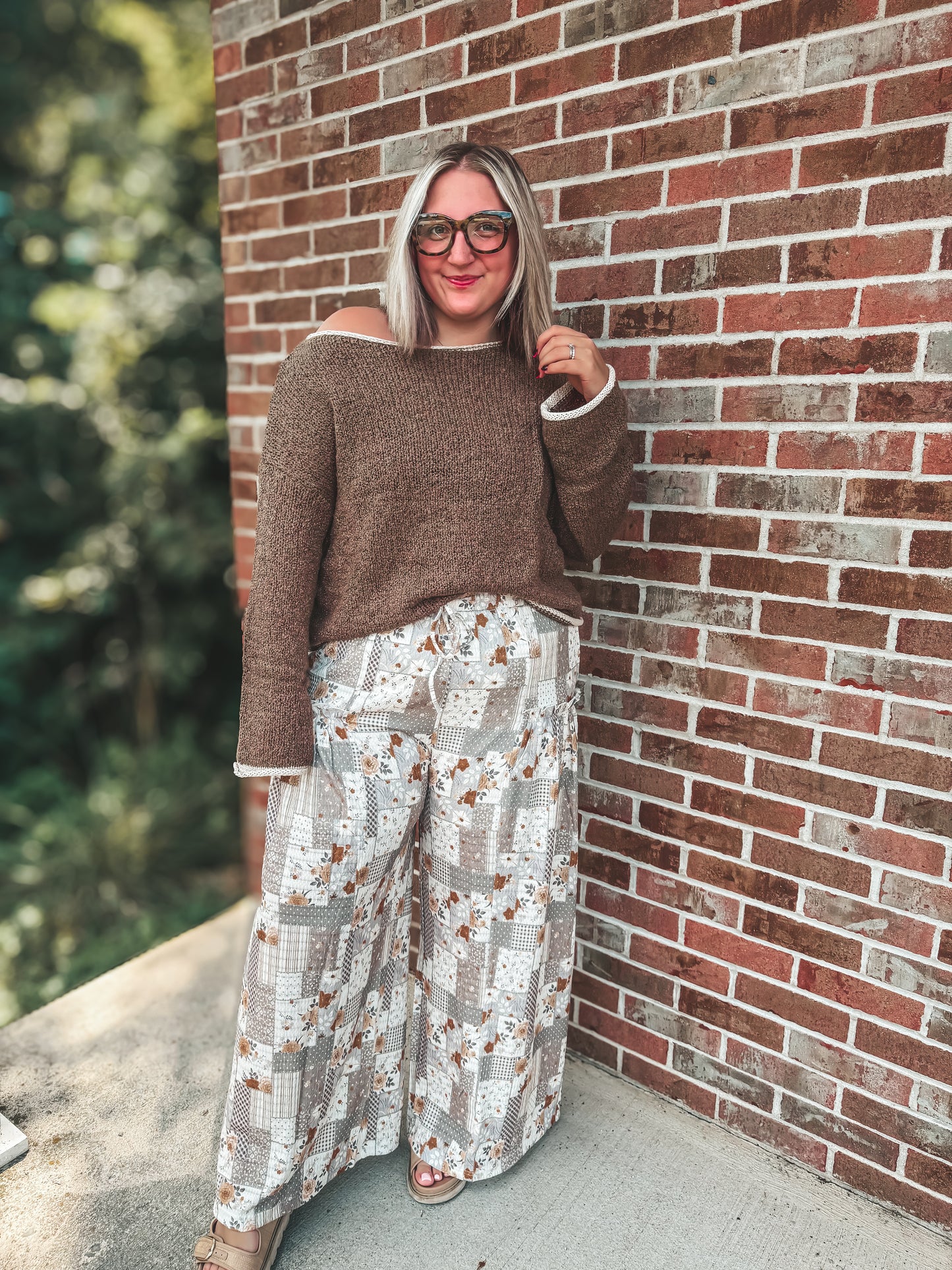 Patchwork wide leg fall staple pants
