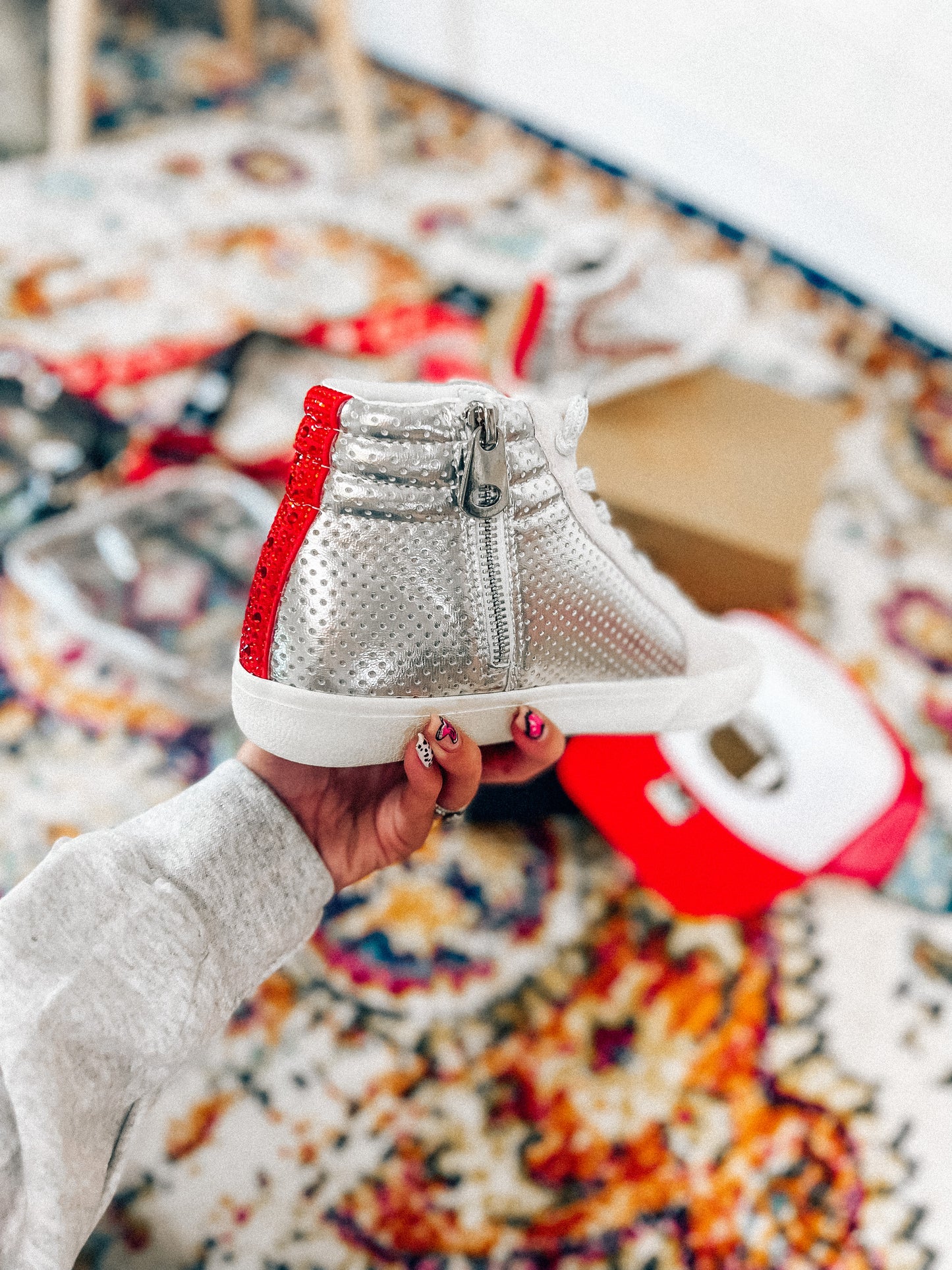 silver & red VH bailey hightops