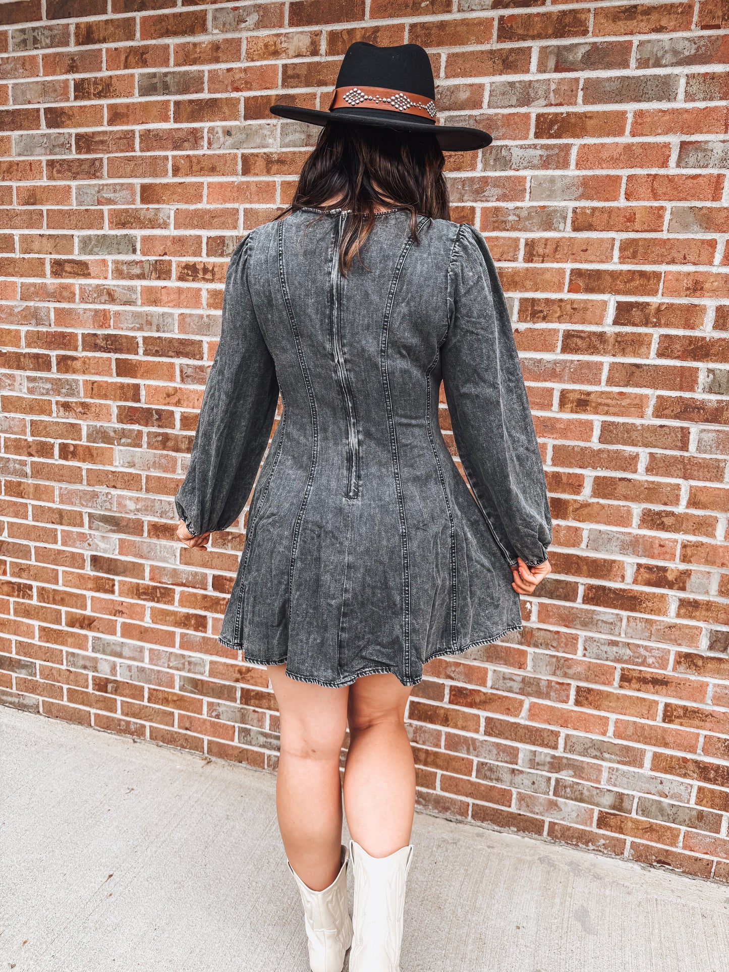 Black wash denim dress