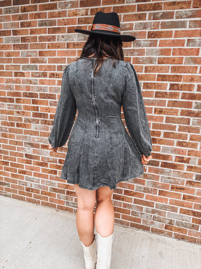 Black wash denim dress