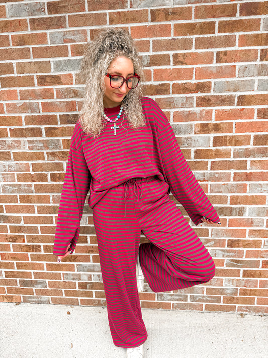 Maroon & brown striped lounge set