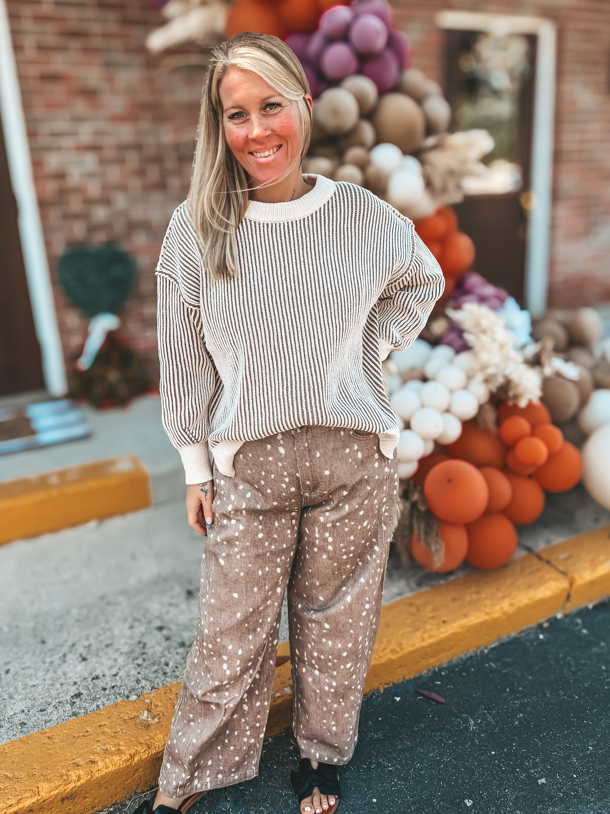 Fawn print barrel jeans with elastic back