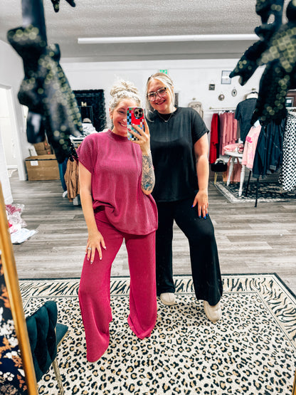 ribbed sleeveless mockneck set