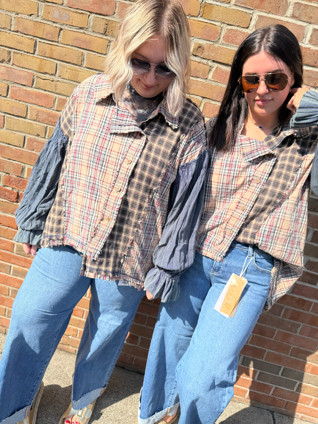 washed asymmetrical plaid ruffle cuff flannel