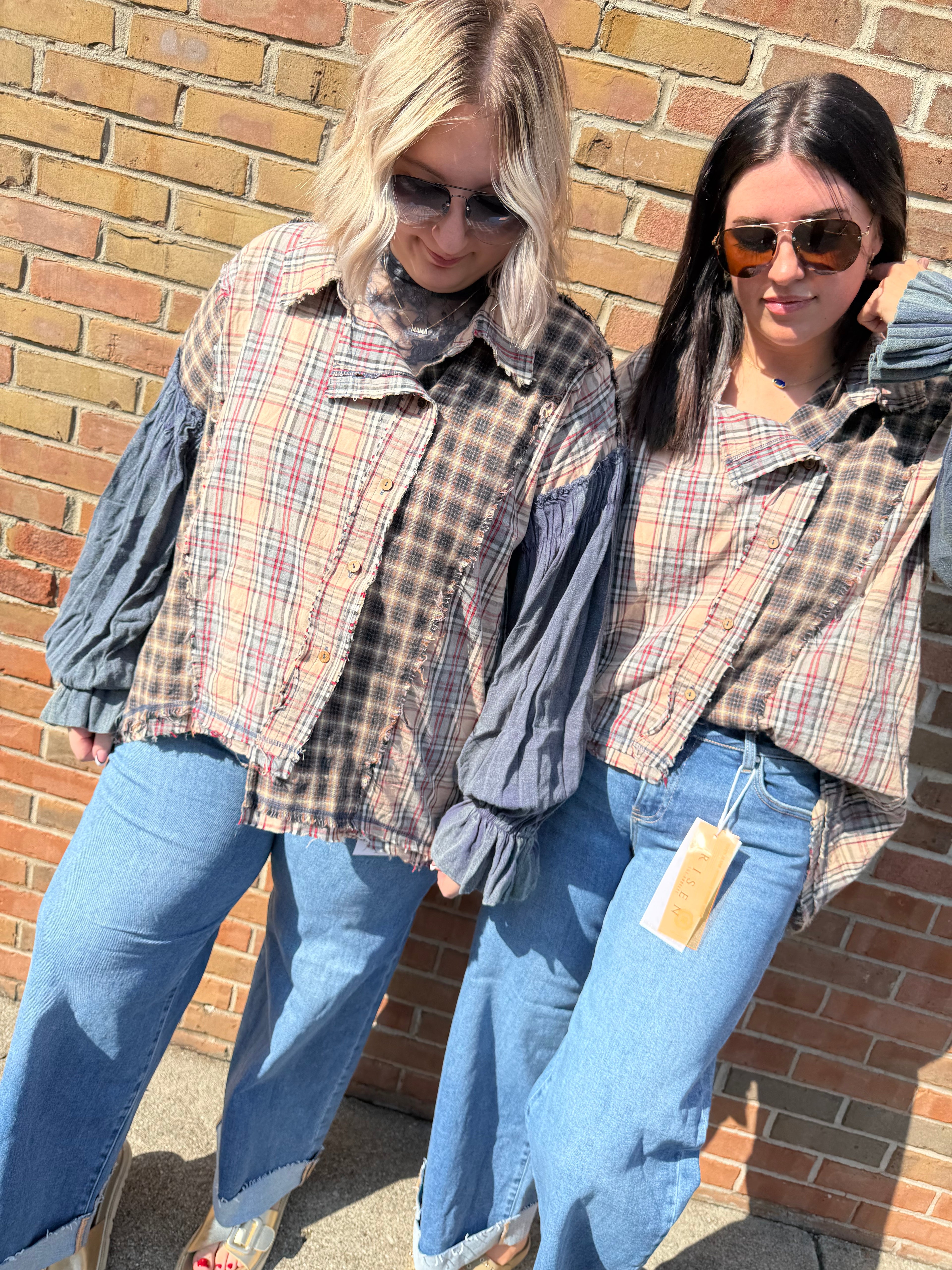 washed asymmetrical plaid ruffle cuff flannel