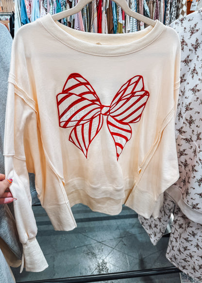 candy cane bow oversized pullover