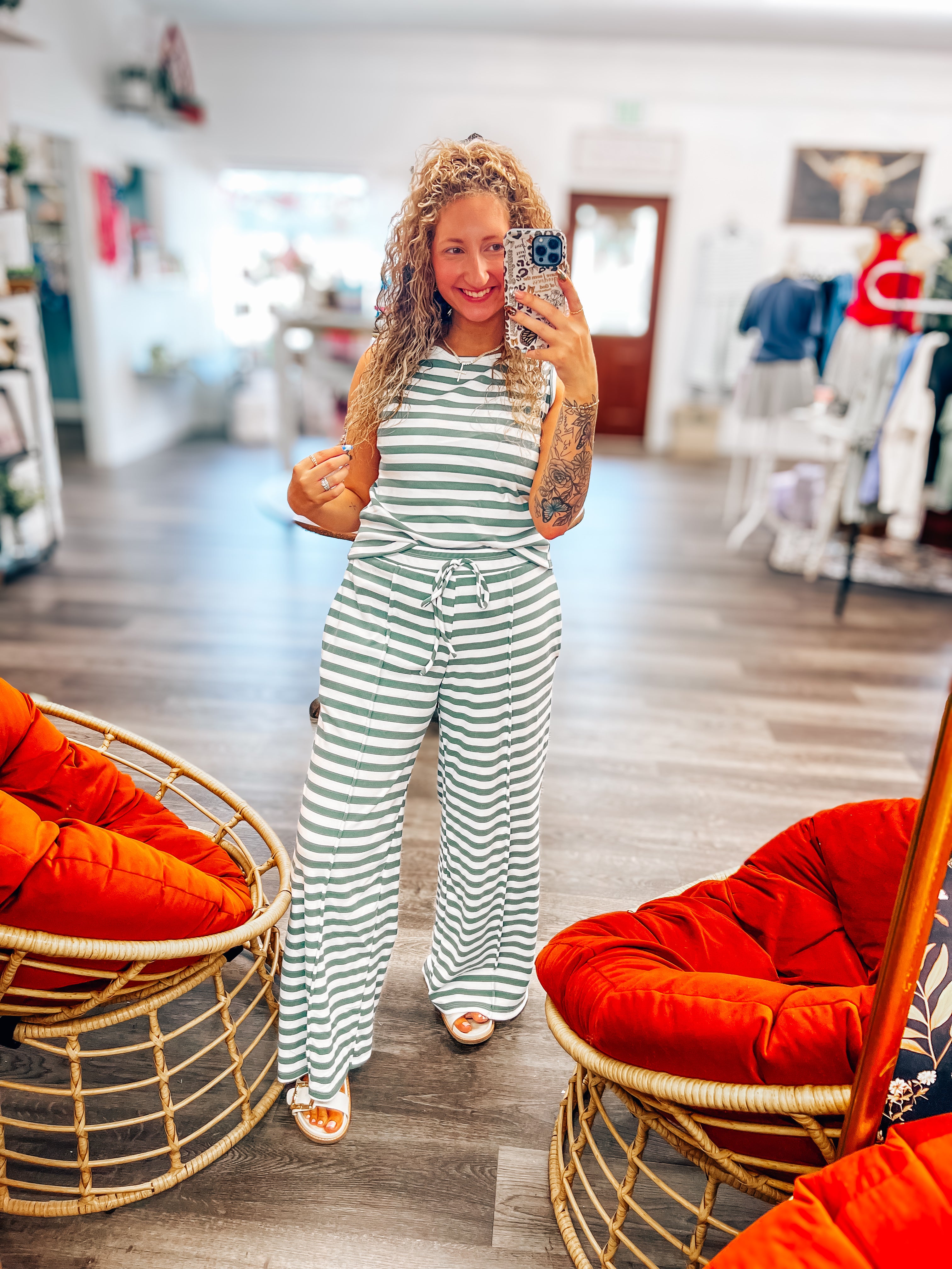 green HAVEN STRIPE LOUNGE SET