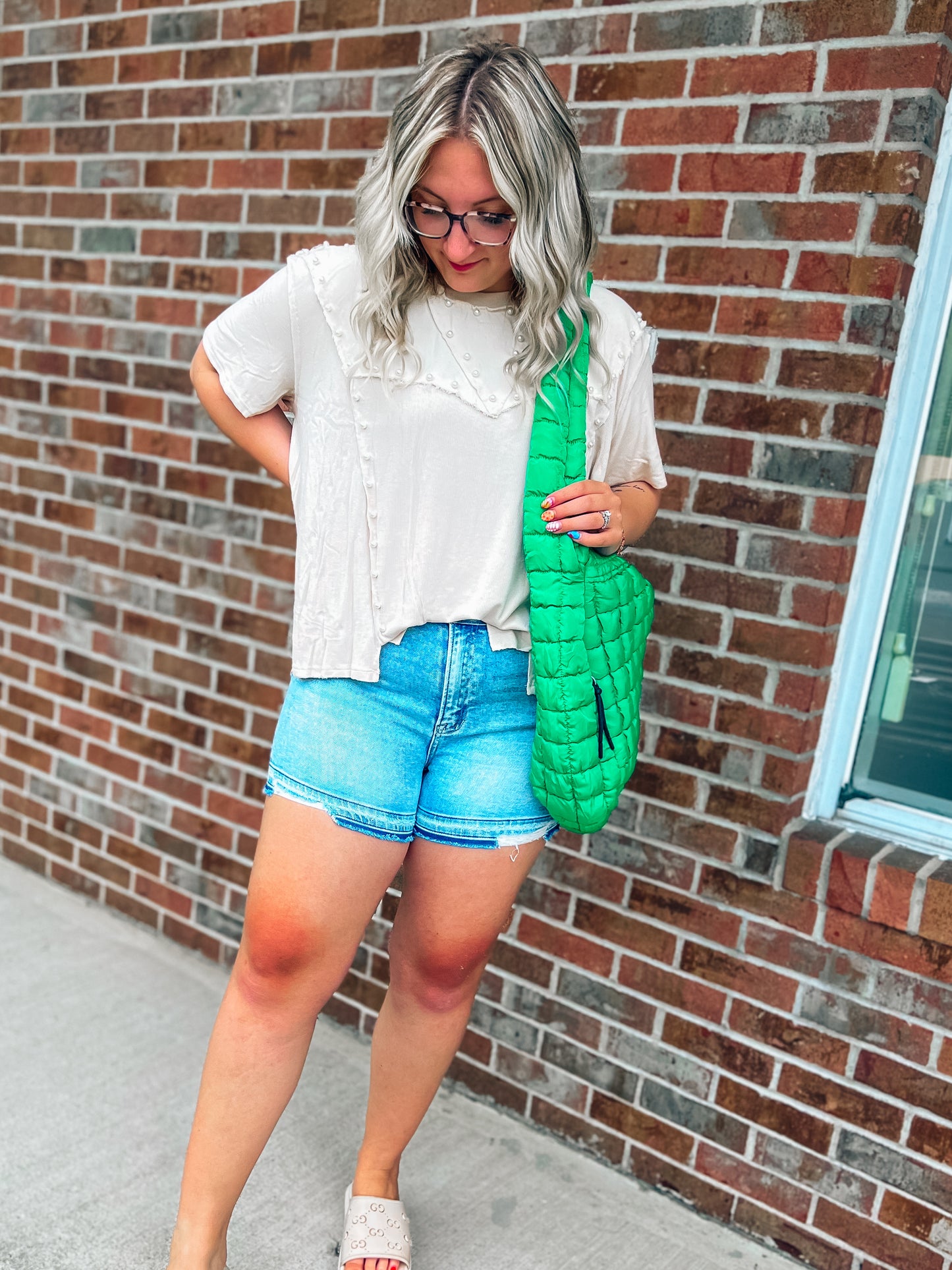 oatmeal studded pearl top